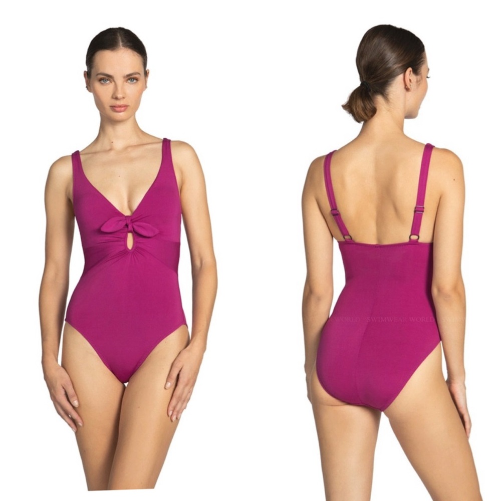 Robin Piccone Ava Plunge Underwire One-Piece Swimsuit In ACAI Size 14
